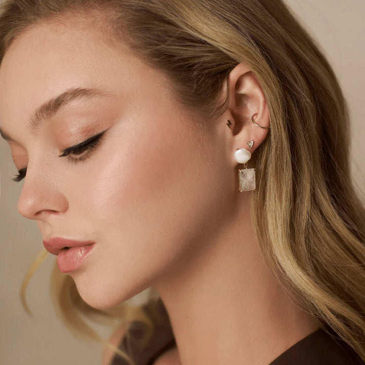 ORELIA Pearl &amp; rose quartz earring