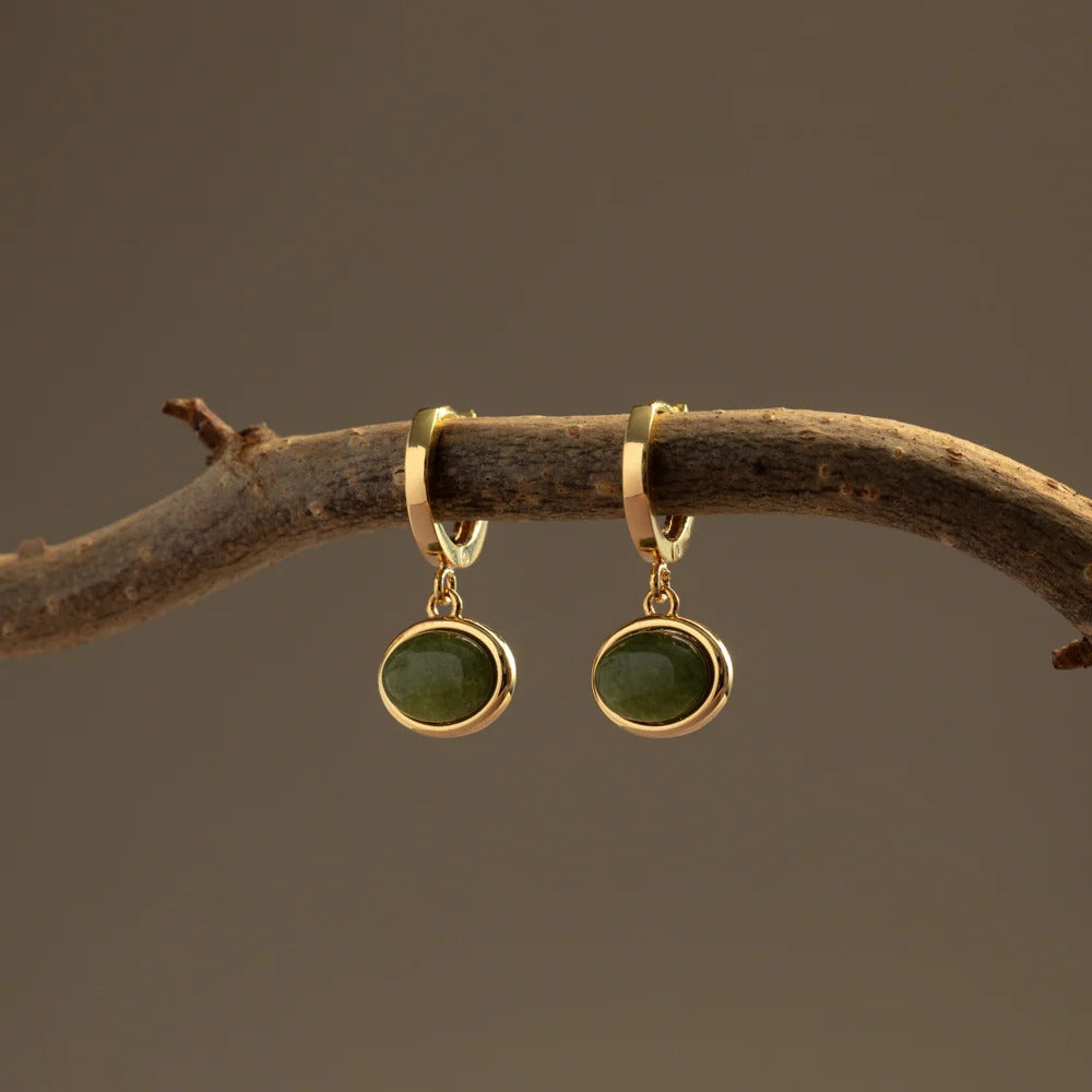 ORELIA Green jade charm hoops