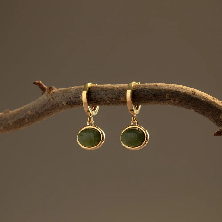 ORELIA Green jade charm hoops