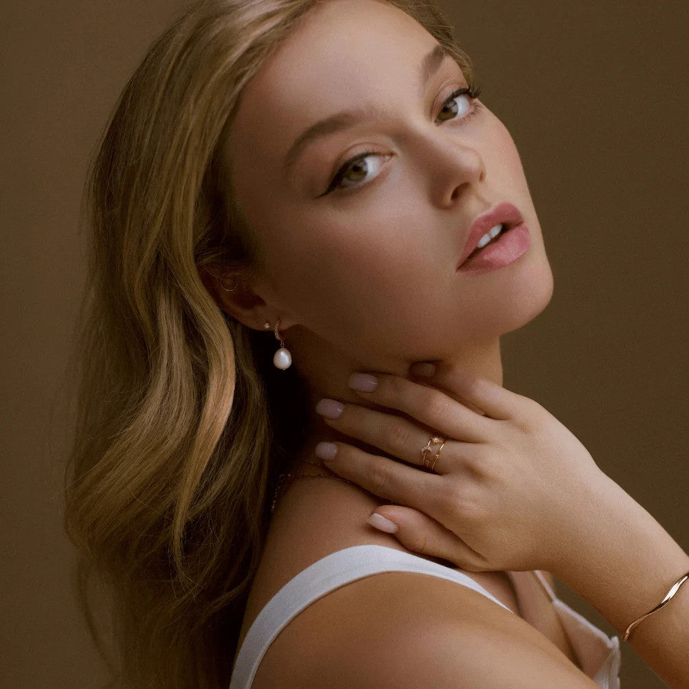 ORELIA Pearl drop &amp; rwo hoop earring