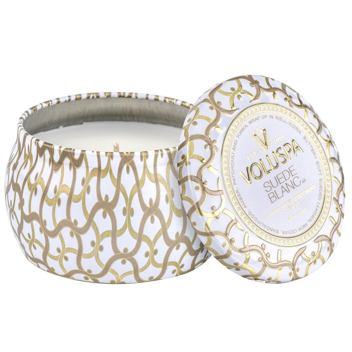 VOLUSPA Mini Tin Candle Suede Blanc